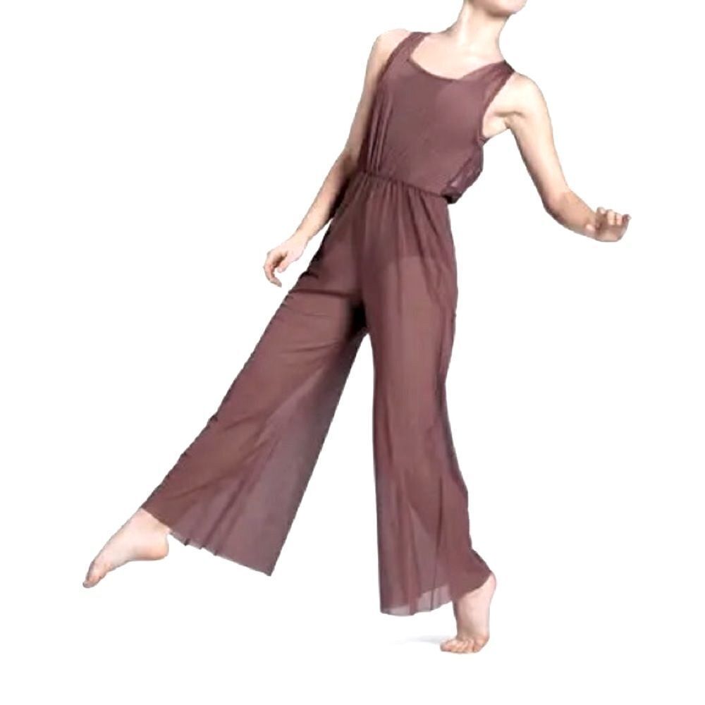 WEISSMAN Dance Costume brown Cowl Drape Power Mesh Jumpsuit SM12126 MA adult
